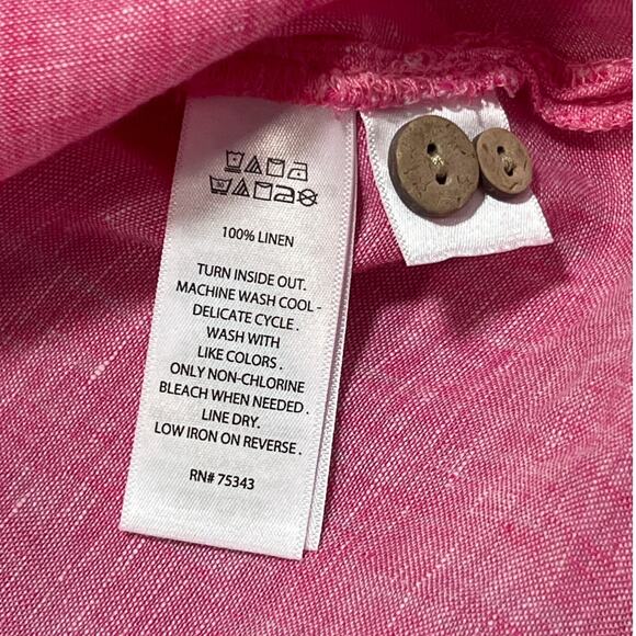 Sigrid Olsen 1X Linen Mandarin Collar Half Button Beach Tunic Top Pink Coastal - Picture 5 of 7